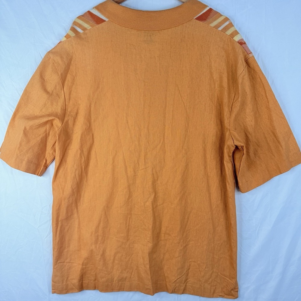 G B Collection Men's polo collar button-up placket Linen/acrylic SZ-XL VTG NWI - Picture 13 of 16
